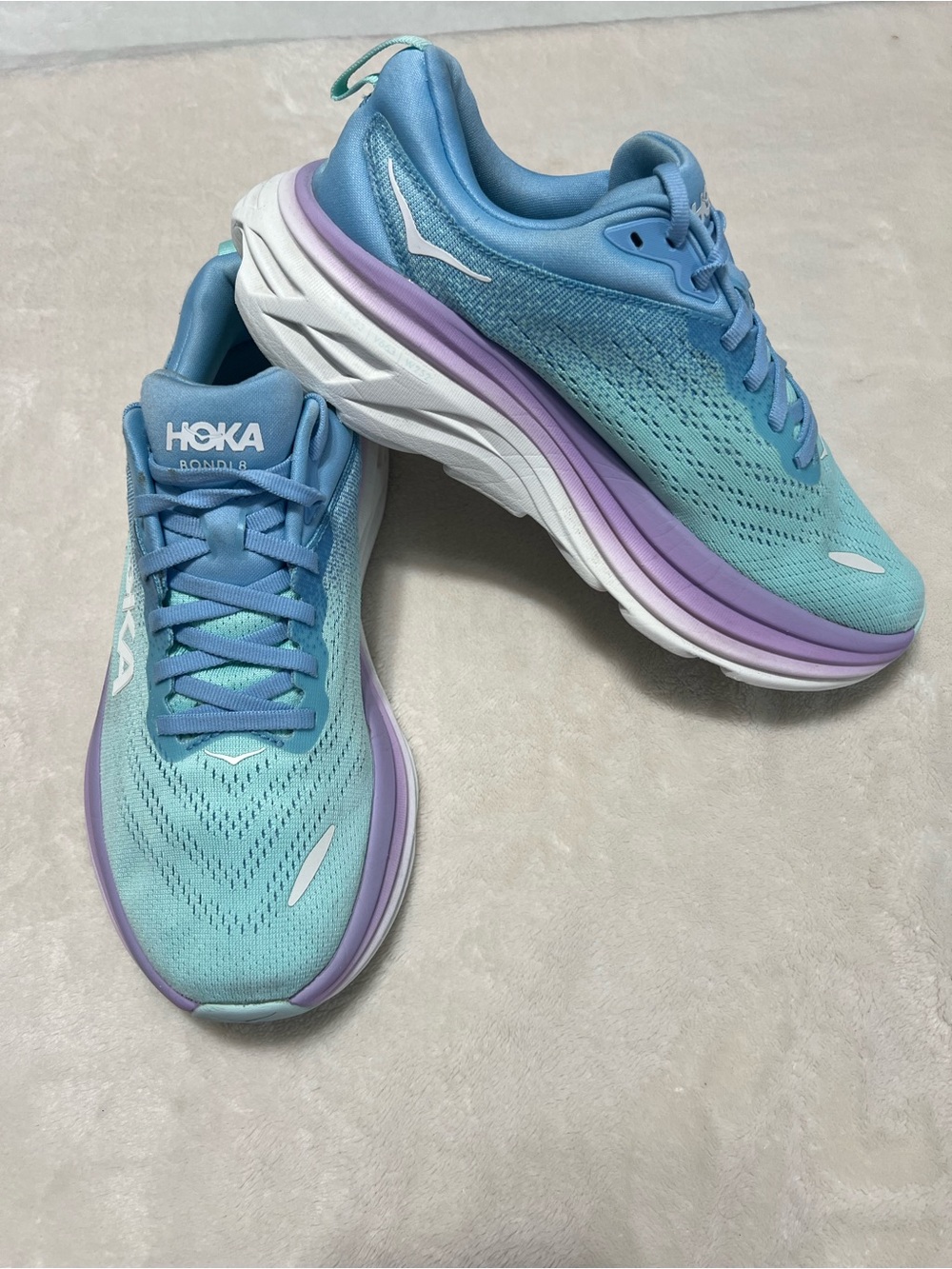 HOKA Bondi 8 Women’s 7.5 Blue Aqua Purple Max Cushion Running Walking Shoes - Picture 2 of 9